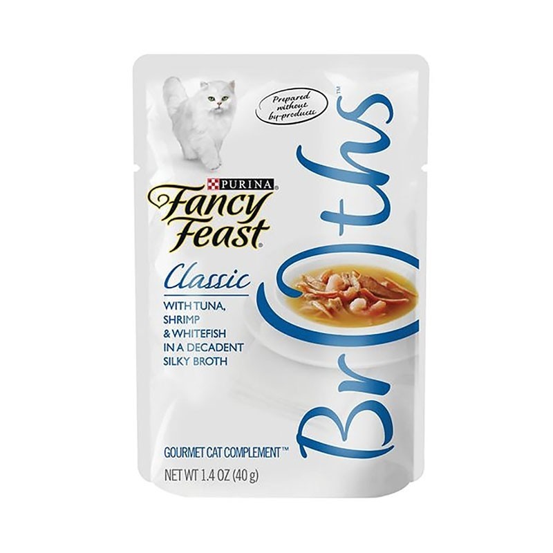 Fancy Feast Classic Tuna Shrimp Whitefish Broth Pouch Cat Food Pets Station